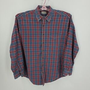 L.L. Bean Red Blue Brown Check L S  Medium‎ Weight Work Shirt DL 13T (XLT)